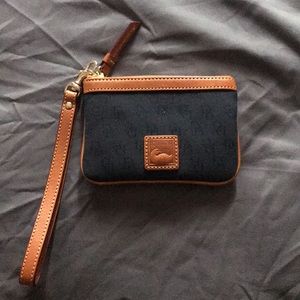 Dooney & Burke navy blue and brown wristlet